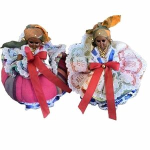TWO Vintage African American Pin Cushion Doll Handmade Red